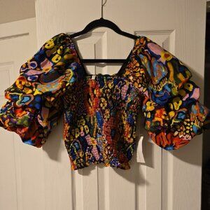 Live 4 Truth Multicolor Smocked Puff-Sleeve Crop Top